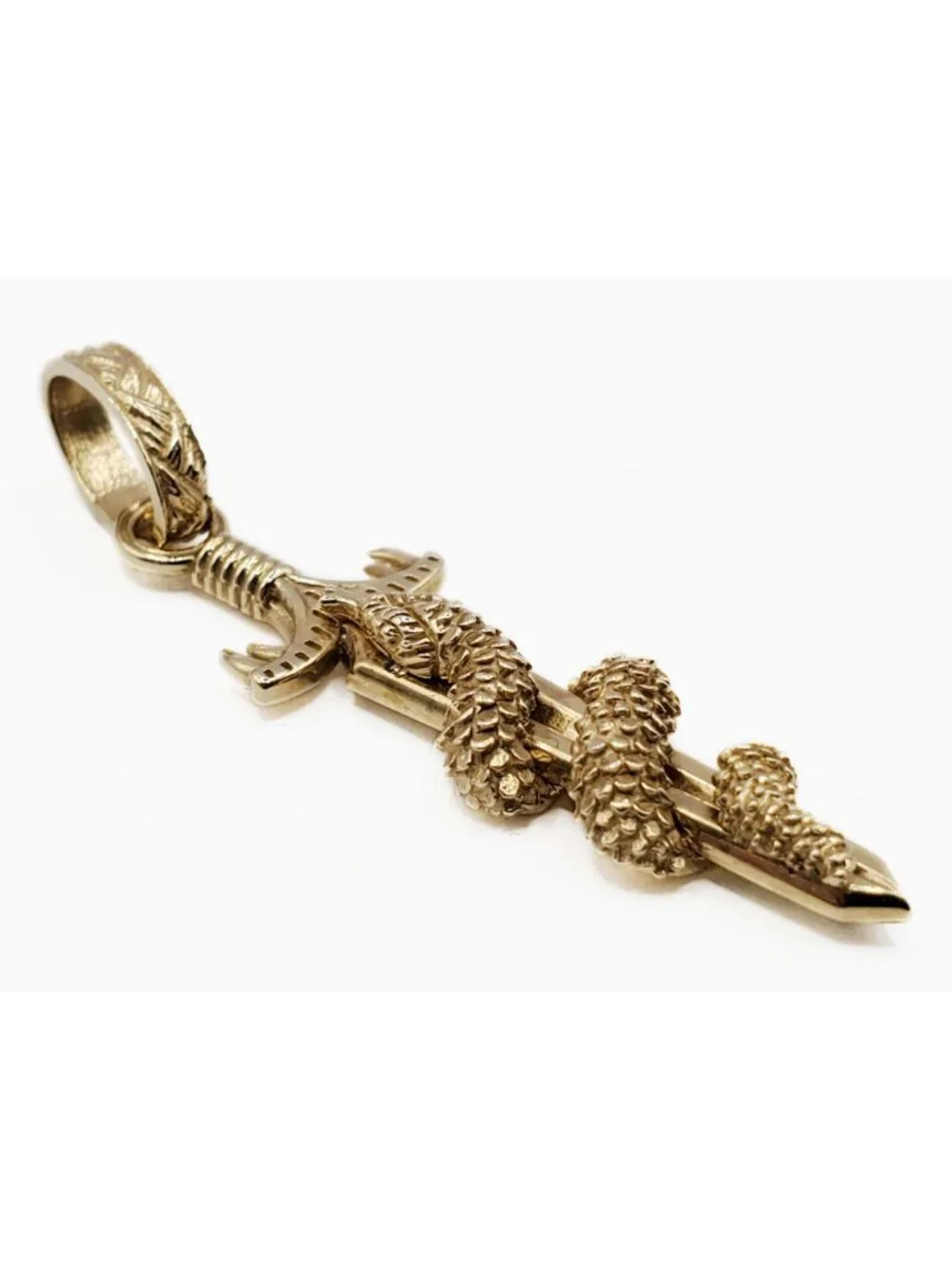 Decorative Dagger & Serpent Snake Pendant 14k Gold